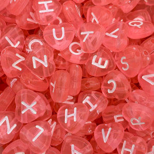 Alphabetic acrylic beads transparent pink 11.5mm, set ca 400 pieces